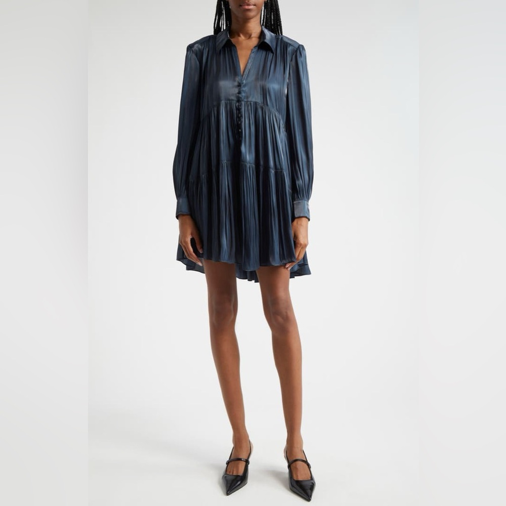 NWT Cinq a Sept Midnight Lilly Long Sleeve Shirtdress Size 4